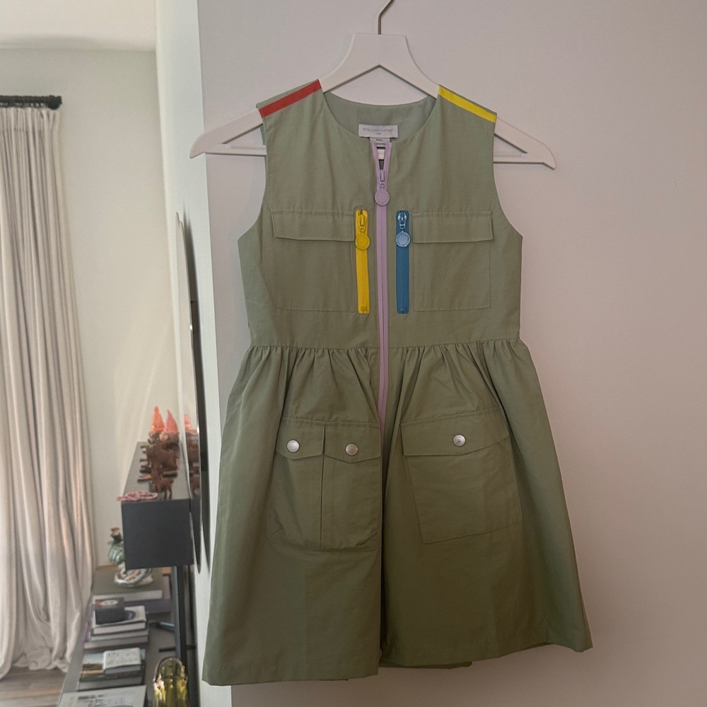 Stella McCartney Olive Dress with Colorful Zipper Accents